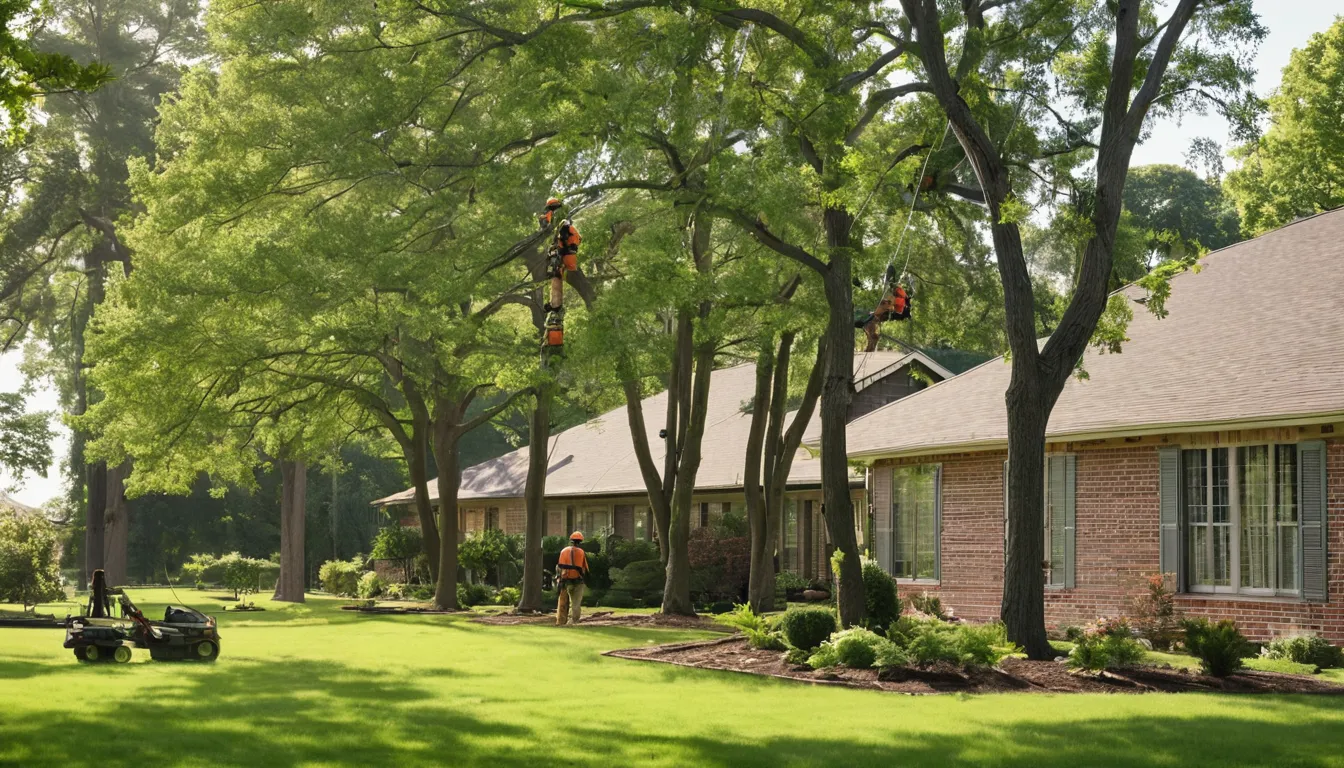 Local tree removal provider cutting a large tree in sections in a backyard in Vestavia Hills